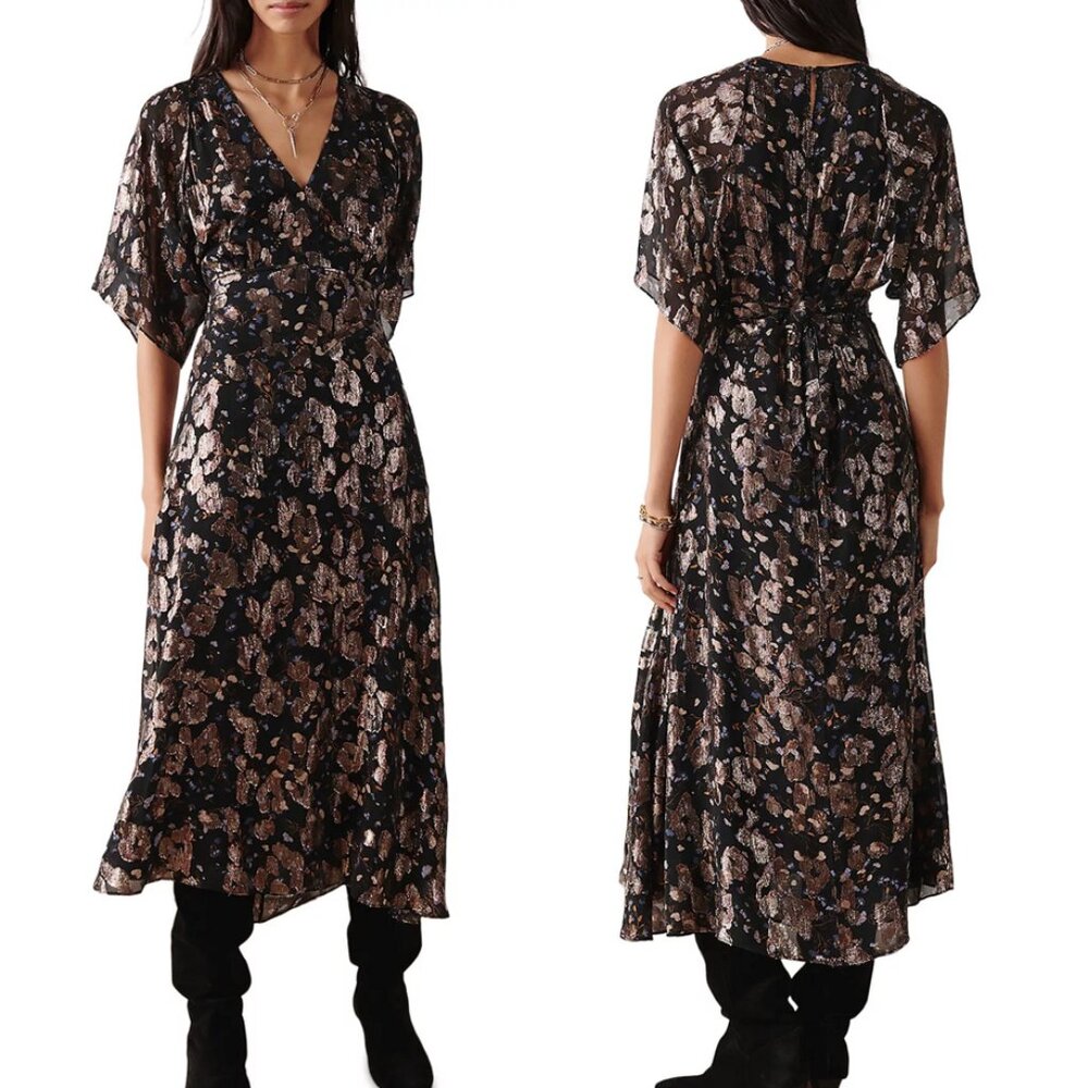 ba&sh Tee Dress Metallic Short Sleeve Midi Dress